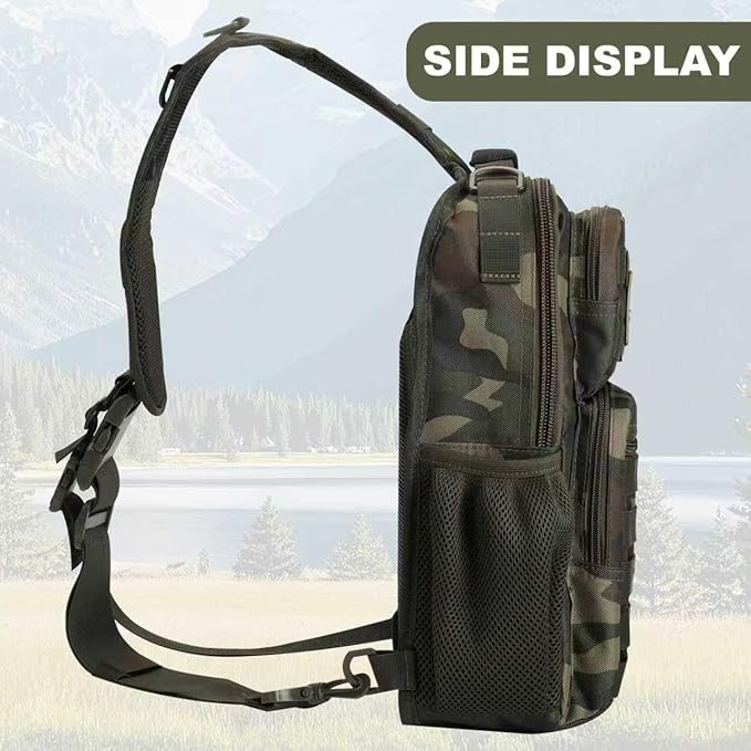 Rover Sling Pack Tactical Shoulder Sling Bag Backpack with Bottle Holder Crossbody Chest Bag, Woodland