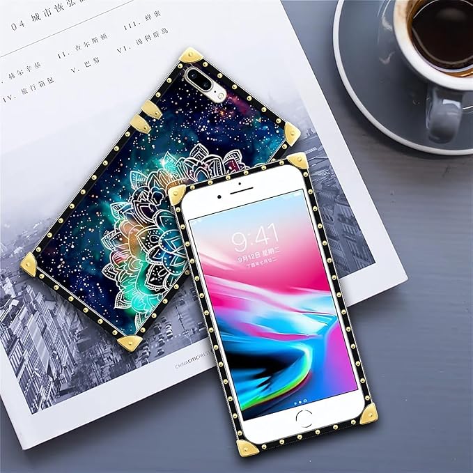 Compatible with iPhone 8 Plus 7 Plus Case, Starry Sky Colourful Mandala Luxury Golden Decoration for Girl Women Soft TPU Shockproof Protective Hard PC Back for iPhone 8 Plus 7 Plus