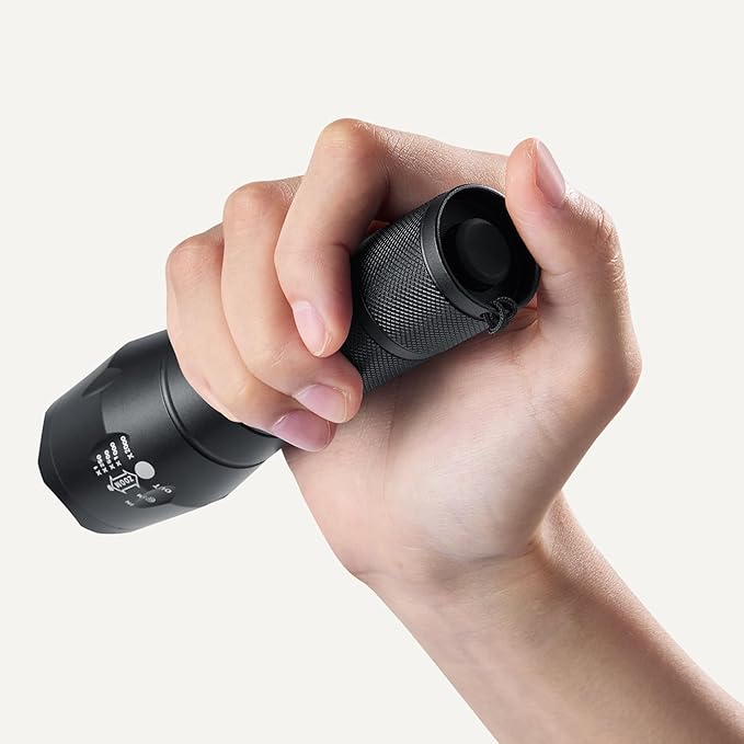 Amazon Basics Handheld LED Flashlight, 200 high Lumen flashlights Adjustable Brightness Focus, Black
