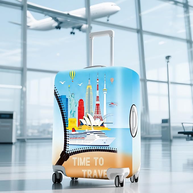 ANNA QUEEN Worldwide Travel Airplane Luggage Cover, Stretchable Suitcase Protector Sleeve, Universal Washable Fit for 28-30 Inch Checked Baggage, Water Resistant Durable Luggage Protector