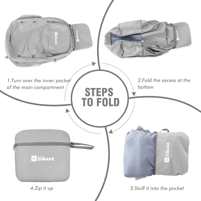 ZOMAKE Lightweight Packable Backpack 28L, Foldable Backpacks Water Resistant Collapsible Day Bag Light Daypack for Hiking