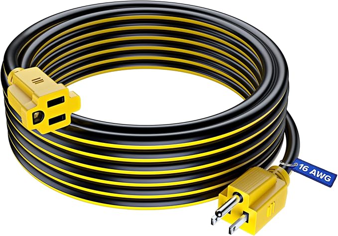 Maximm 30 Ft Black and Yellow Extension Cord, Heavy Duty 3-Prong Outdoor Power Cable, ETL Listed for Contractors