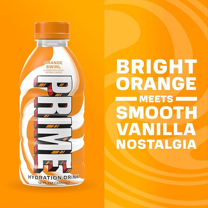 PRIME Hydration Ice Pop & Orange Swirl Sports Drinks with Coconut Water, Electrolyte Enhanced to Replenish Fluids, Zero Added Sugar, B Vitamins, Antioxidants, Natural Flavors, 12 Fl Oz 24 Pack