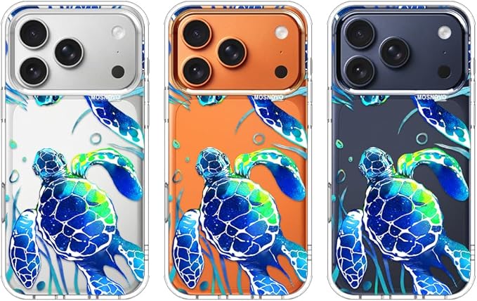 MOSNOVO for iPhone 17 Pro Case | Military Grade 6.6ft Drop Tested | Camera Control | Clear with Sea Turtles Design