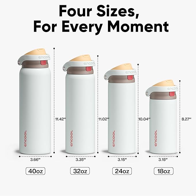 ENCOOL Leakproof Insulated Water Bottle with Straw Dual-Sip Water Bottle Bag-Safe Design for Work, Commute & Gym – Keeps Drinks Cold All Day, 32 oz, Clay Grey