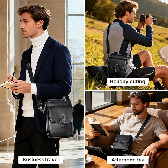 Augus Leather Small Messenger Bag For Men Crossbody Handbag Shoulder Sling Travel Bags for Men Purse Daypack Magnetic Buckle