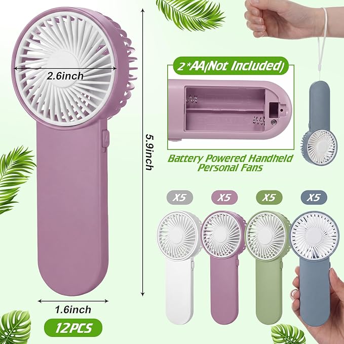 Sumind 20 Pcs Small Personal Portable Fan Mini Handheld Bulk 1 Speed Electric Cute Battery Powered for Neck Lash Makeup Women Men Travel Camping Indoor Outdoor Summer (White & Morandi Colors)