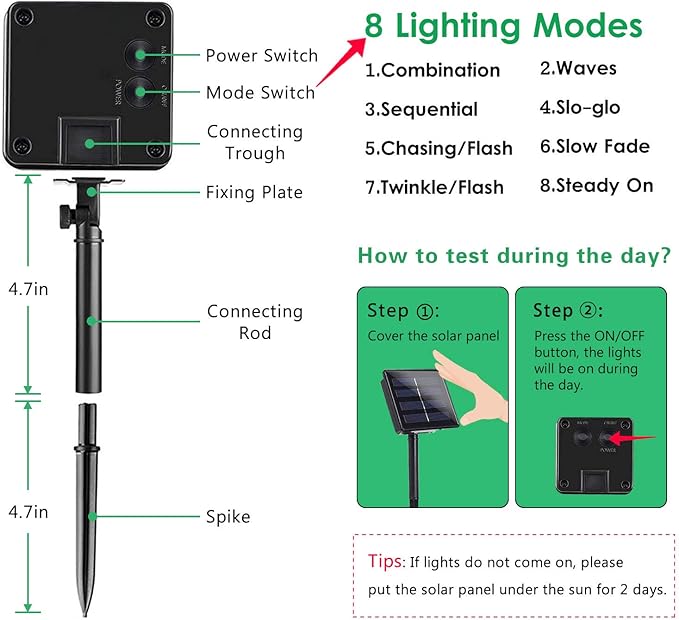 2 Pack 480 LED Solar Chrismas Lights Outdoor, Solar String Lights for Outside with 8 Modes & Memory Function, Waterproof Twinkle Light for St Patrick's Day Xmas Tree Yard Party Decorations (Green)