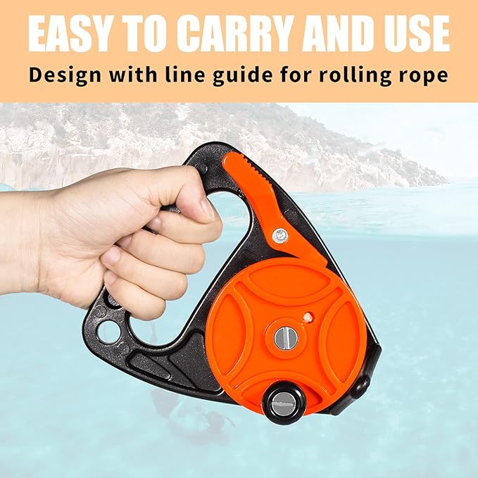Compact 150ft Scuba Dive Reel Kayak Anchor with Thumb Stopper for Safety Underwater Diving Snorkeling