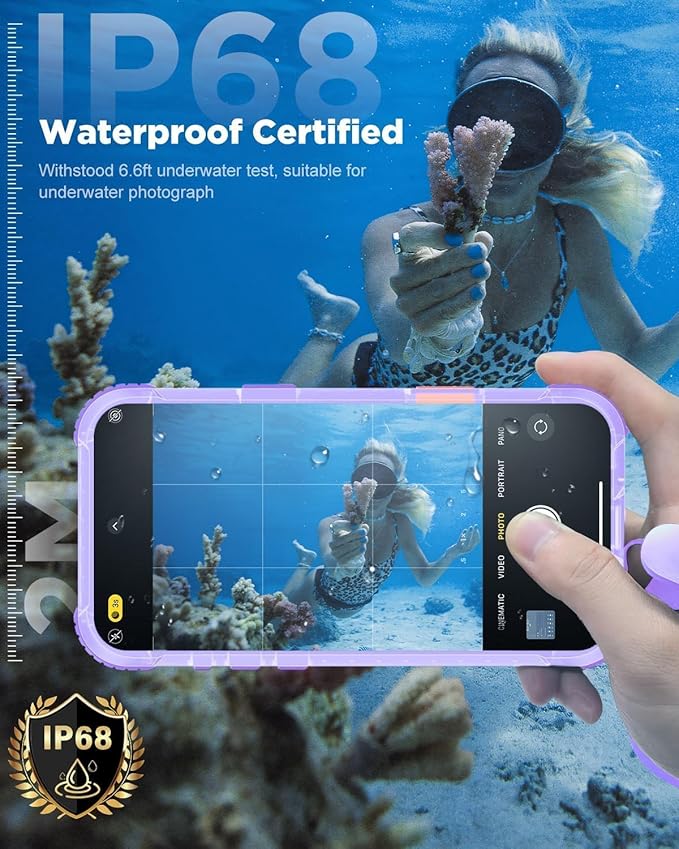 for iPhone 17 Pro Waterproof Case with Magsafe, Built-in [Camera & Screen Protector] [Lanyard], IP68 Water Proof Full Body Dustproof Heavy Duty Frosted Protective Phone Cover, 6.3" Purple
