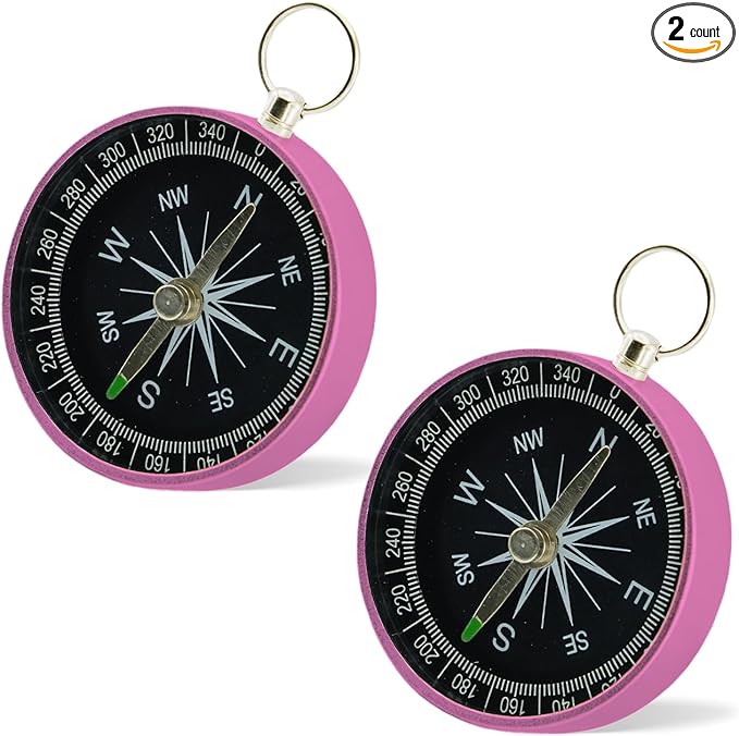 Pocket Compass, 2 Pieces Mini Compass with Key Ring, Suitable for Hiking Survival, Mountaineering Camping, Outdoor Adventure Party Navigation Tools