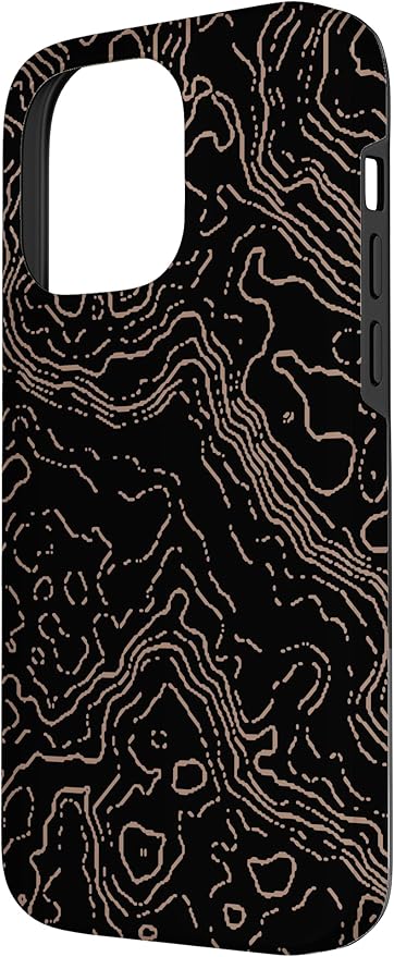 Topography Black & Brown Abstract Pattern Topographic Map Case for iPhone 14 Pro Max