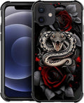 for iPhone 12/12 Pro Case, Entwined Rose Snake Pattern Graphic Design Girl Boy Soft Silicone Hard Acrylic Shock Protection for iPhone 12/12 Pro