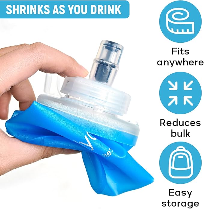 Soft Flask 700ML, TPU Collapsible Soft Water Bottle for Hydration Pack, Running Vest, Folding Water Bottle for Hiking, Cycling Hydration Flask - Blue