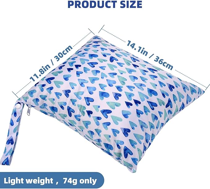 2pcs Cloth Diaper Wet Dry Bags Waterproof Reusable with Two Zippered Pockets Stroller Travel Beach Pool Daycare Soiled Baby Item Yoga Gym Bag for Swimsuits or Wet Clothes-Green Hearts