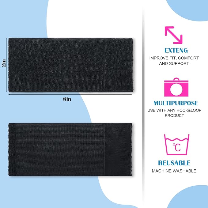 Geiserailie 4 Pcs Extender Strap Reusable Ice Belt Extender Strap Multipurpose Elastic Hook and Loop Extension for Ice Pack Black Back/Knee/Ankle Braces, Vests, Wraps, and Belts (2 x 8 Inch)