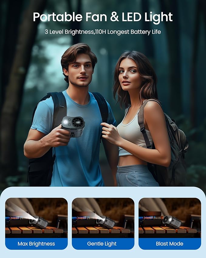 10000mAh Portable Waist Rechargeable Fan, Clip on Belt Fan With 10 Speeds 16000PRM Strong Airflow, Hands-Free Hanging Neck Fan, Long-Lasting Cooling for Camping, Hiking, Outdoor,Jobsite,Grey