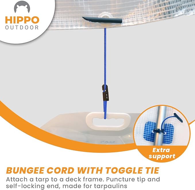 Bungee Cord with Toggle tie - Flex for Tarpaulins Canopies, Flex tie Down, Heavy Duty Elastic, Chock Absorber for tarps, 12 inch, 10-Pack (6620)