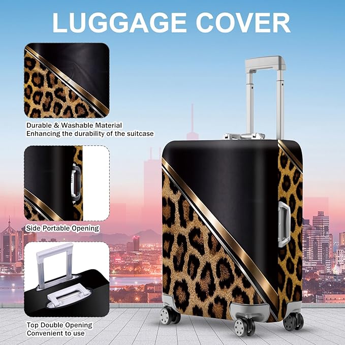 ANNA QUEEN Leopard Print Luggage Cover, Luxury Animal Pattern Suitcase Protector for 28-30 Inch Travel Bags