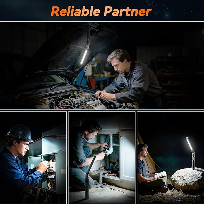 2Pack Magnetic Work Light, All Aluminum & 1500 High Lumens Rechargeable LED Work Light, 7 Mode & 360° Rotation Mechanic Light, Rechargeable Flashlight for Car Repairing, Fathers Day Dad Gifts