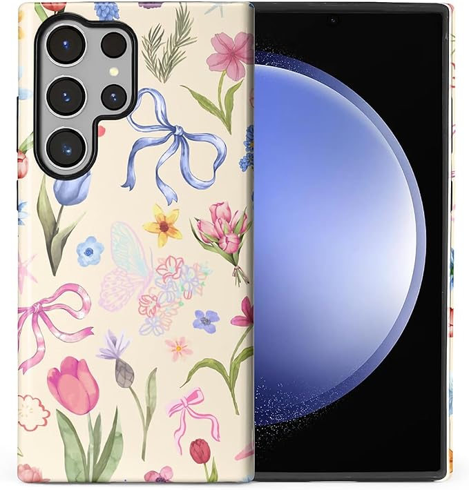 for Samsung Galaxy S23 Ultra Case,HL2 Aesthetic Flower Preppy Collage Hybrid 2 Layer Hard Shell Silicone Protective Pattern Design Case