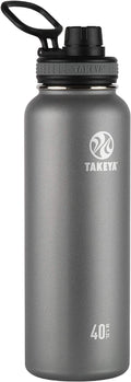 Takeya Originals 40 oz Vacuum Insulated Stainless Steel Water Bottle - Leakproof & BPA-Free Spout Lid - Keeps Drinks Cold 24 Hrs/Hot 12 Hrs - Double-Wall Design - Ideal for Active Lifestyles, Graphite
