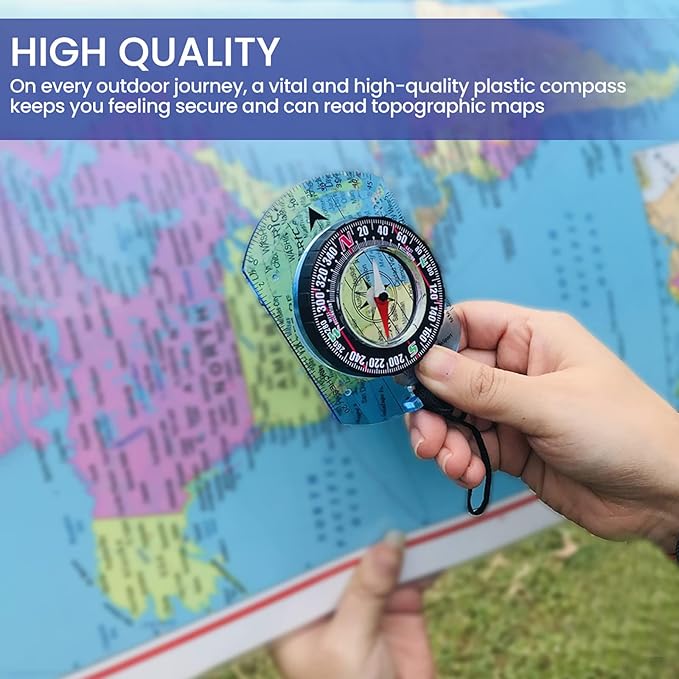 Orienteering Compass - Hiking Backpacking Compass - Advanced Scout Compass Camping and Navigation - Boy Scout Compass Kids - Childrens Compasses for Map Reading - Baseplate Compass Survival
