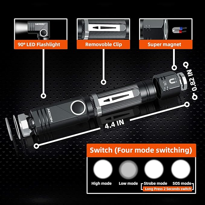 NICRON Flashlight, N7 600 Lumens Tactical Flashlight, 90 Degree Ip65 Waterproof Led Mini Flashlight 4 Modes- Best High Lumens are for Camping, Outdoor, Hiking （Not Including Batteries） Gift
