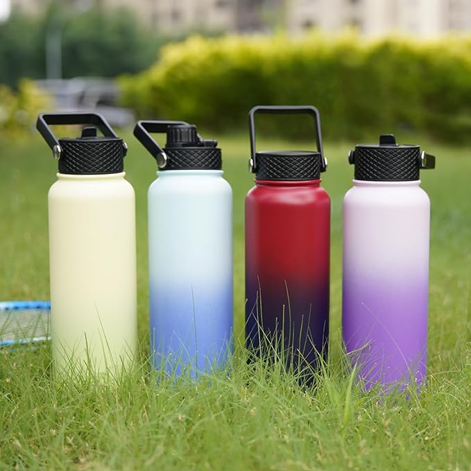 BJPKPK Insulated Water Bottles with Straw Lid, 40oz Cold & Hot Thermo, Stainless Steel Metal Water Bottle with 3 Lids, Reusable Thermo, Cups, Mugs, Tumblers -Avocado