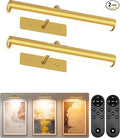 EZVALO Picture Light for Wall, ⁠13-Inch Wireless Rechargeable 4000mAh LED Art Light with Remote, Dimmable 3 Color Temps, Battery Operated Wall Light for Living Room, Bedroom, Gallery (Gold, 2 Pack)