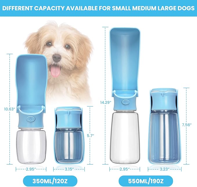 Portable Dog Water Bottle, Foldable Dog Water Bottle Leak Proof Dispenser for Puppy Small Medium Large Dogs, Pet Drink Cup for Walking Hiking Traveling(SkyBlue,19oz)