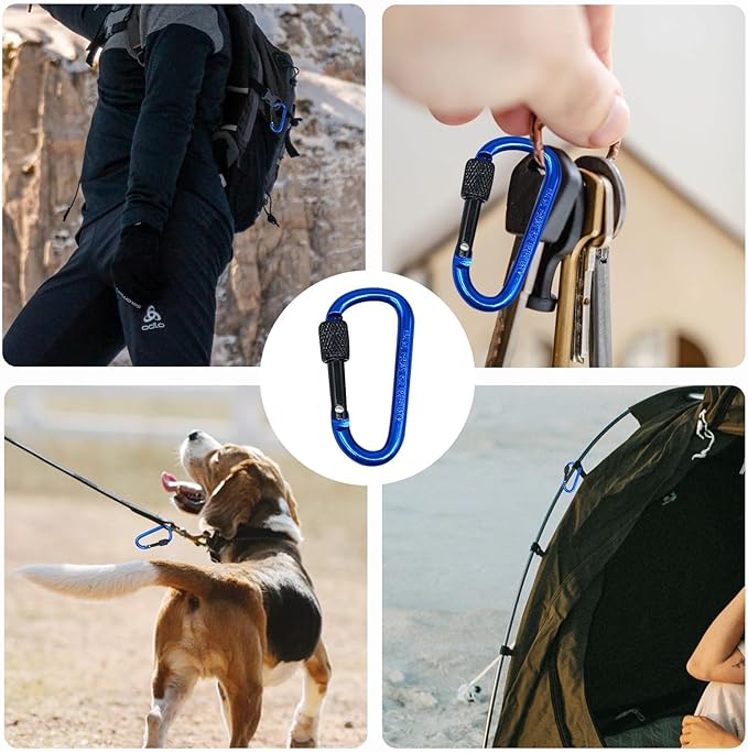 YUCHIYA 8 Pack D-Shape Carabiner Clasp with Screw Gate, 2.2 Inch Mini Keychain Clip Key Chain Buckle, Aluminum Alloy Keyrings Hook for Outdoor Hiking not for Climbing