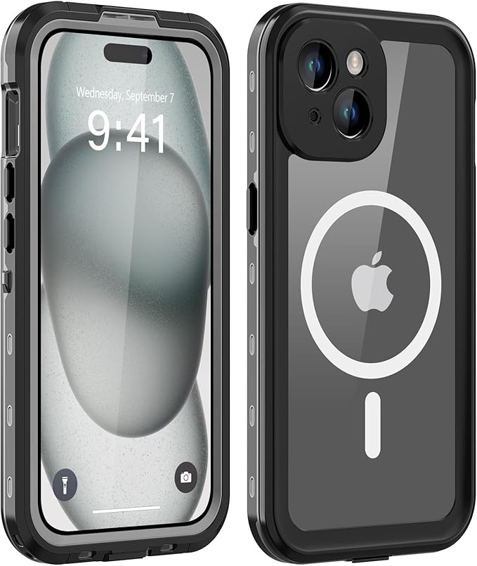 for iPhone 15 Case Waterproof,Shockproof Dustproof IP68 Waterproof iPhone 15 Case Built-in Screen Protector Charging Magnetic Ring for iPhone 15 Cover Black