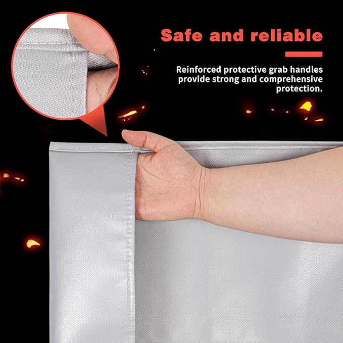 Emergency Fireproof Cloak with Hood – Silver Silicone Coated Fiberglass Fire Blanket, 59 x 63 Inches, Heat Resistant Safety Cover for Escape- fire Retardant Blanket - fire Extinguisher