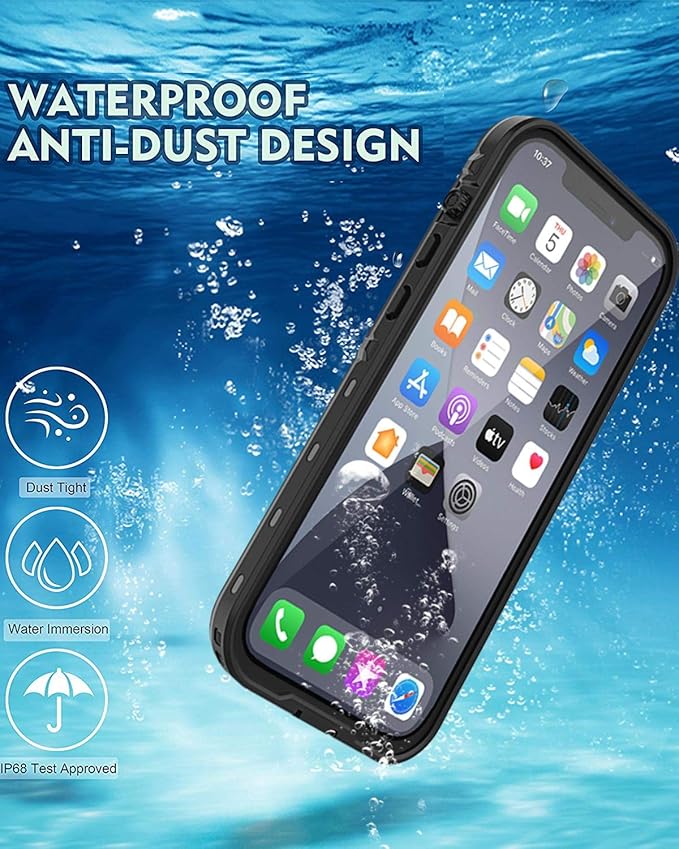 for iPhone 12 Pro Max Waterproof Case 6.7'' - Shockproof, Dustproof, with Screen Protector - Black