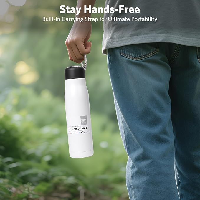 Water Bottle with Portable Lid Metal Vacuum Insulated Stainless Steel | Reusable Leak Proof Flask | 17oz, Ice White