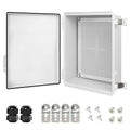 LeMotech Electrical Box, IP67 Waterproof Hinged Cover Stainless Steel Latch Junction Box, ABS Plastic Electrical Enclosure with Mounting Plate,Wall Brackets, Cable Glands, 13.8"x9.8"x5.9", Grey