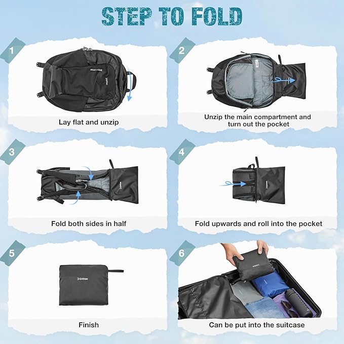 G4Free Small Hiking Backpack 20L Lightweight Foldable Packable Travel Daypack with Thickened Back Panel for Men Women (Black)