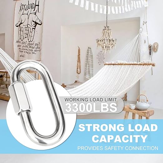 Chain Links, 1Pcs 4.8 Inch 304(18-8) Heavy Duty Stainless Steel Carabiner, 3300LB Capacity Large Opening Chain Connector for Big Chain Connecting, Hammock Hanging, Hiking, Camping