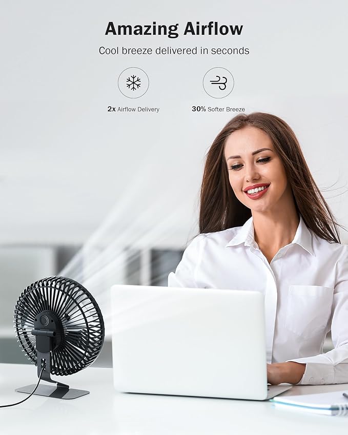SLENPET 6-inch USB Small Desk Fan, 4 Speeds, Ultra-quiet, 90° Adjustment for Better Cooling, Portable Mini Powerful Desktop Table Fan, Personal Fan for Home Office, Metal Base, Black