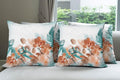 Ambesonne Tropical Throw Pillow Cushion Case Pack of 4, Exotic Orchids Blossom Leaves on Blurred Background Floral Themed Modern Art, Modern Accent Double-Sided Digital Printing, 16", Orange Teal