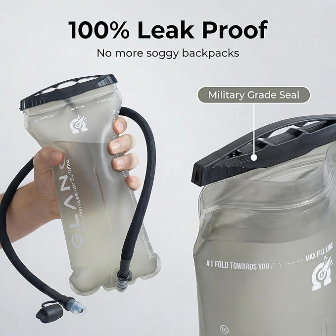 GLANC Hydration Bladder - 2L Water Bladder with Cleaning Kit for Outdoor Hiking Backpack, BPA Free Leakproof Water Reservoir for Hydration Pack, Insulated Hose & High Flow Bite Valve