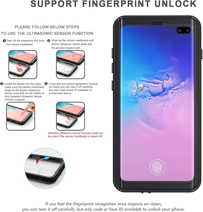 Lanhiem for Samsung Galaxy S10+ Plus Case, IP68 Waterproof Dustproof Case with Built-in Screen Protector, Rugged Full Body Shockproof Protective Cover for Galaxy S10 Plus (Black/Clear)
