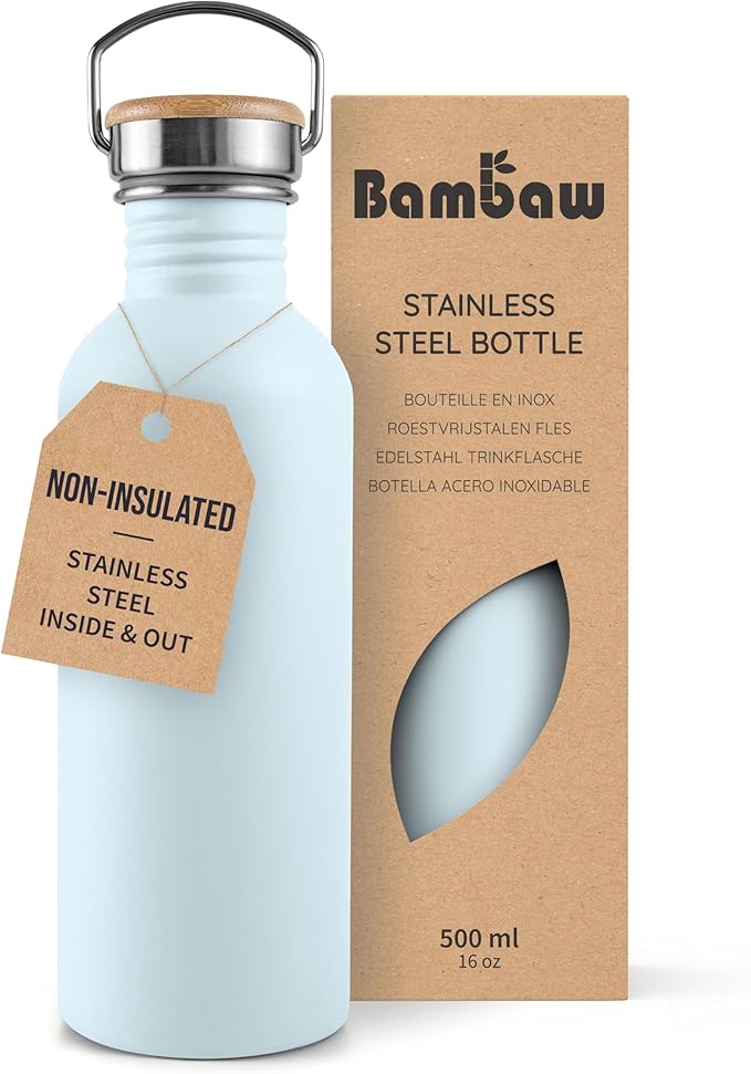 Bambaw 500 ml Stainless Steel Water Bottle, Blue Water Bottle, Non-Insulated, 50 cl Children's Stainless Steel Bottle – Nordic Blue