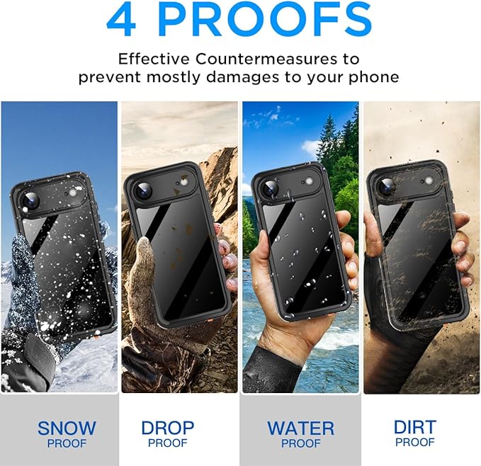 AICase Compatible with iPhone Air Case Waterproof, Clear Water Proof Built-in Screen Protector Shockproof Dustproof Snowproof Full Body Rugged Underwater Phone Case with Lanyard