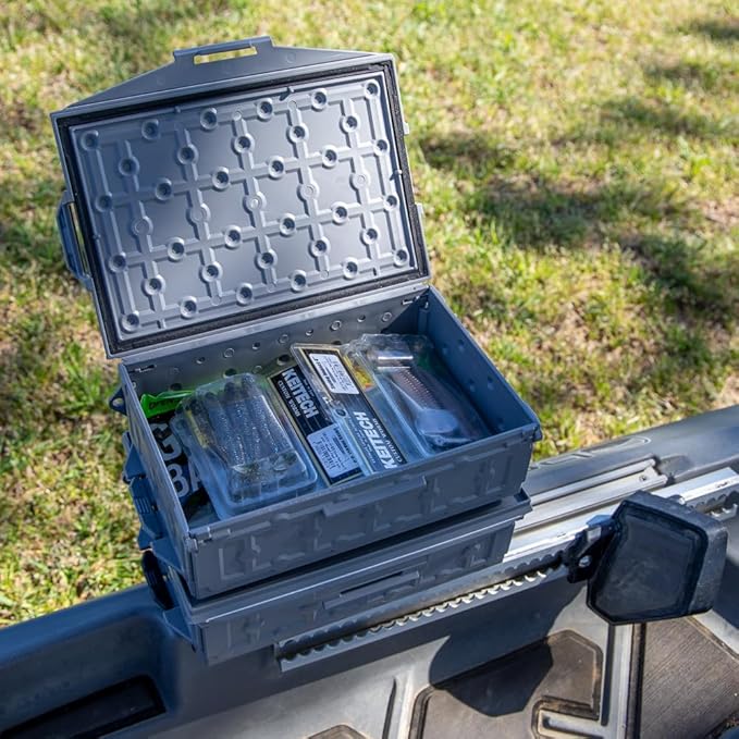 YakAttack TracPak Combo Kit – Battleship Grey | 2 Stackable Storage Boxes + Quick Release Track Base | Fits MightyMount, GearTrac & Kayak Tracks | Space-Saving Fishing Storage | Compact Kayaking Box