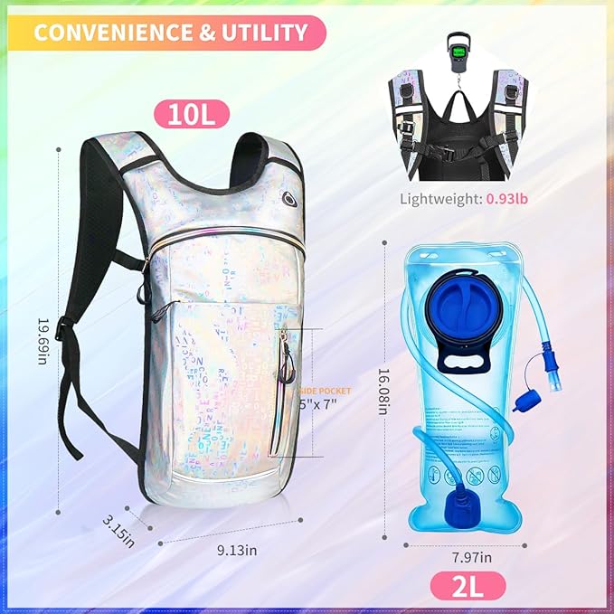 Hydration Backpack, Water Backpack with 2L Hydration Bladder, Rave Backpack Hydration Pack, Festival Essential for Raves, Hiking, Cycling, Climbing, Running, Outdoor, Camping and More
