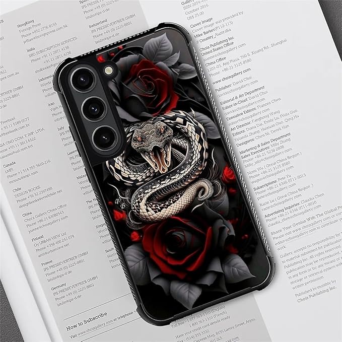 for Samsung Galaxy S23 Plus Case, Entwined Rose Snake Pattern Graphic Design Girl Boy Soft Silicone Hard Acrylic Shock Protection for Samsung Galaxy S23 Plus