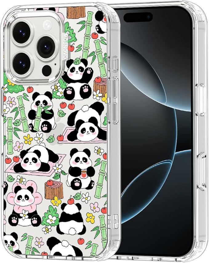 MOSNOVO for iPhone 16 Pro Case, Shockproof Military-Grade Protection 6.6ft Drop Tested, Clear Phone Case for iPhone 16 Pro, Kawaii Panda Garden Design