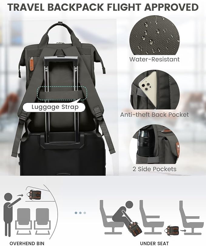 LOVEVOOK Laptop Backpack for Women Work Travel Commuter Backpack Business Computer Bag Teacher Doctor Nurse Bags College Backpack Purse Laptop Bag, 17 Inch, Dark Grey-brown